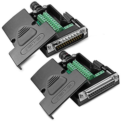 2PCS DB25 Solderless Serial to 25 pin Terminal Male Female Adapter - style: Male+Female