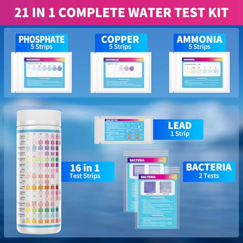 21in1 Water Test Kit, 143 Strips Drinking Water Test Kit, 2 Bacteria Tests