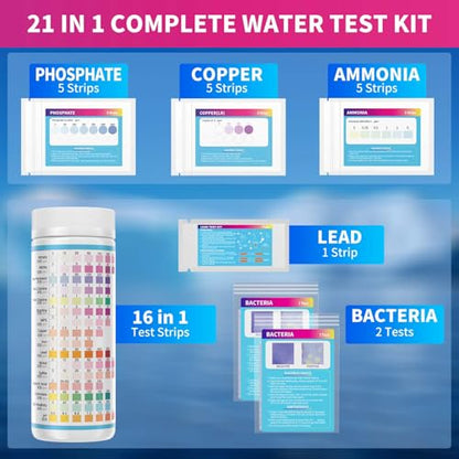 21in1 Water Test Kit, 143 Strips Drinking Water Test Kit, 2 Bacteria Tests
