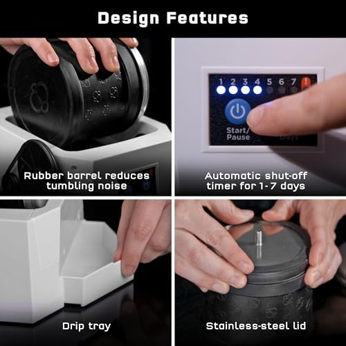 The Thames & Kosmos Rock Tumbler Essential STEM Tool | Durable, Leak-Proof, Noise-Reducing Barrel, Built-in Timer | Polish & Shine Kids Rock Collections, Includes Authentic Specimens & Polishing Grits