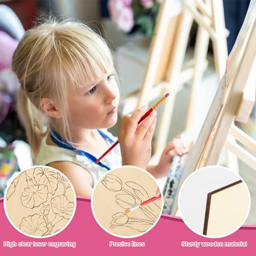 COCHIE 10 Pieces Large Flowers Unfinished Wood Crafts to Paint for Adults, Bulk Predrilled Wooden Ornaments for Painting, Tulips Flower Paintable Wood Slices Craft Supplies with Ropes - color: Flowers