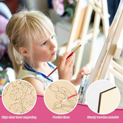 COCHIE 10 Pieces Large Flowers Unfinished Wood Crafts to Paint for Adults, Bulk Predrilled Wooden Ornaments for Painting, Tulips Flower Paintable Wood Slices Craft Supplies with Ropes - color: Flowers