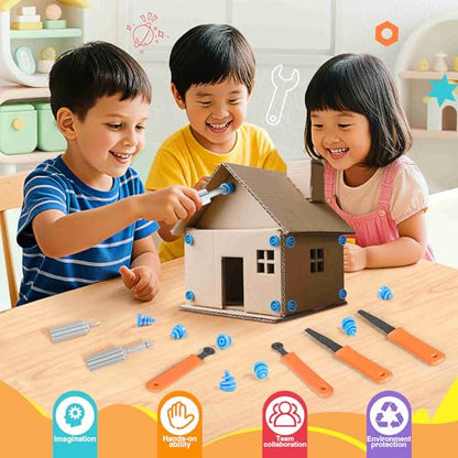 Cardboard Cutter for Kids,208PCS Cardboard Construction Tool,Safe DIY Kit for Boys Girls Arts & Crafts STEM Educational Toys