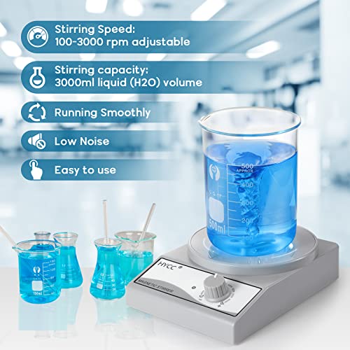 HYCC Laboratory Magnetic Stirrer with Magnetic Stirring bar and Stirring bar Retriever, 3000 RPM, max. Capacity: 3000ml - color: Grey