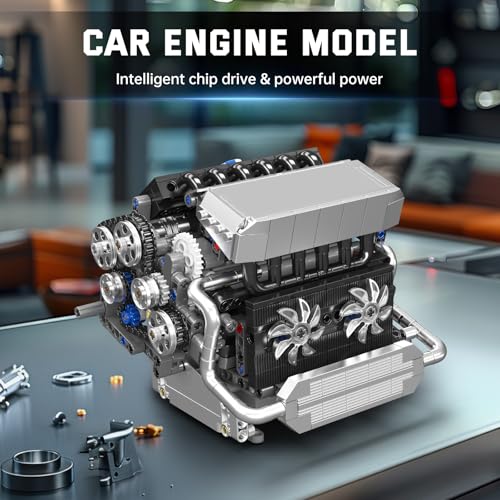 Mould King 10213 Car Engine Building Sets, Intelligent Chip Drive Engine Model Kit that Runs, Build Your Own STEM V8 Engine Model Toys for Adults Collections Home or Office Décor (744+ PCS) - style: MK-10213 engine