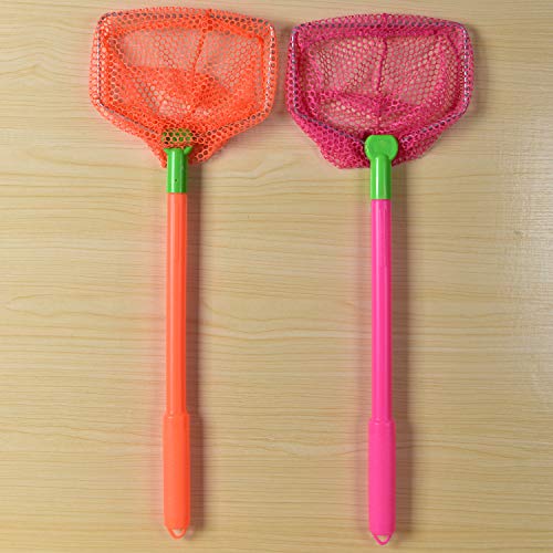 Coopay 2 Pieces Butterflies Kids Fishing Net Catching Bug Floating Bait Beach Nets for Outdoor Playing - color: Rose Red + Orange
