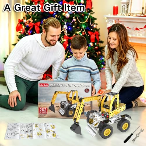 Jixin Xyzhi 3D Metal Excavator Model Kit – Metal Building Kit, STEM DIY Construction Set for Kids Ages 8-16, Mechanical Model Toy, Creative Gift for Boys & Girls (Large Excavator) - style: Large excavator