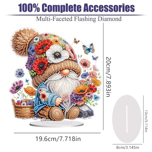 Diamond Painting Kits for Adults Beginners, 5D Full Drill Dwarf Crystal Art Desktop Ornament, DIY Single Sided Home Office Desk Decor, Creative Craft Gift Set with Tools - color: Flower Dwarf