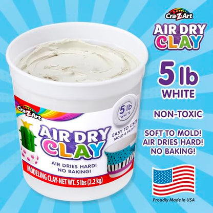 Cra-Z-Art Air Dry Clay - 5lb Bucket Natural White Modeling Clay, Perfect for Sculpting, School Projects, Bulk Class Supplies for Teachers, Day Cares, Camps, Essential for School