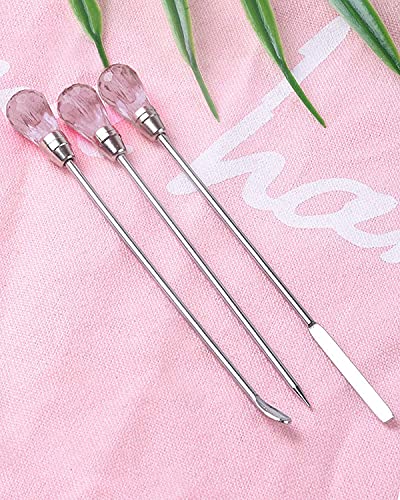 11 Pcs Resin Spoon Tools Kit-Metal Stir Sticks Resin Spoons Poke Needle with Anti-Static Stainless Steel Precision Tweezers Set for Resin Crafts,Jewelry Making,DIY Epoxy Silicone Resin Molds(Pink) - color: Pink & Black