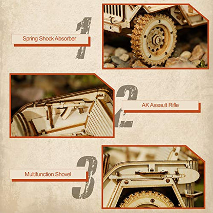 ROKR Model Car Kits Wooden 3D Puzzles Model Building Kits for Adults-Educational Brain Teaser Assembly Model for Adults to Build, Desk Decor/DIY Hobbies for Teens&Kids (Jeep Wrangler/7.5 * 4 * 3.5) - style: MC - Jeep Wrangler