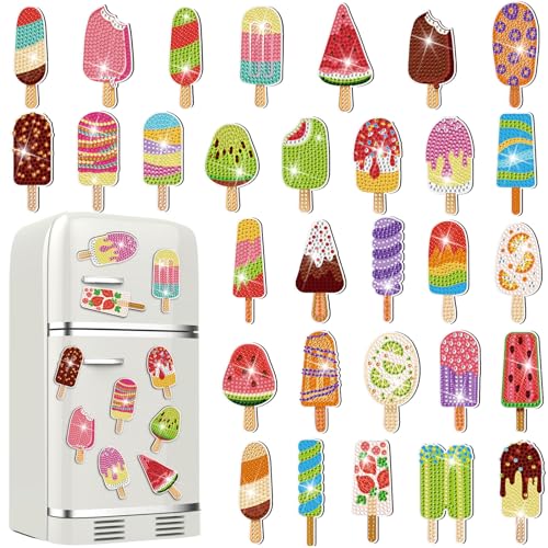 Remuuly 30 Pcs Ice Cream Diamond Painting Magnets Diamond Art Kit for Adult - color: Ice Cream