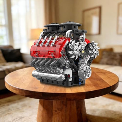 V8 Engine Model Kit That Runs - Twin-Turbo Engine Motor Building Block Sets, Motorized With Moving Pistons, Crankshaft & Rotating Fan, Best Stem Build Toy Gifts for Adults Kids Age 8+, 548 Pcs