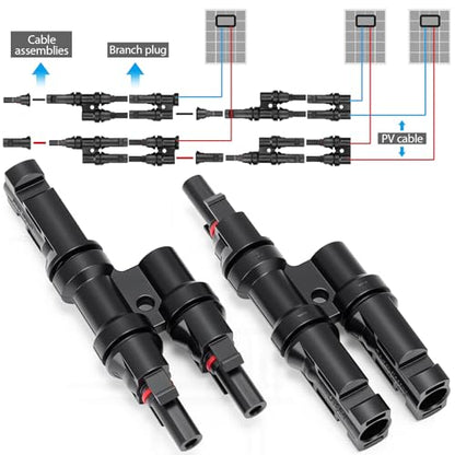 Leumoi 5 Pairs Solar Branch Connectors Y Connector for Parallel Connection Between Solar Panels FMM+MFF