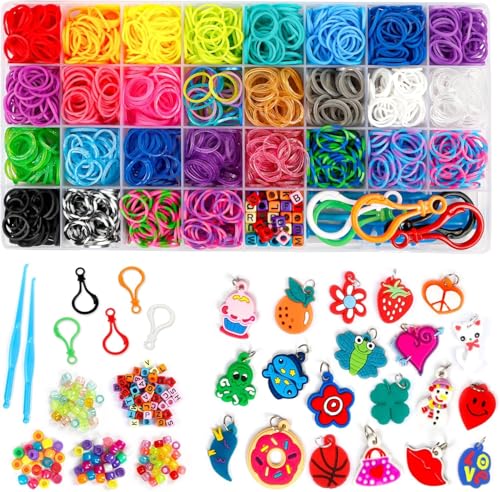 Inscraft 2600+ Loom Bands Set: Colorful Rubber Bands in 28 Colors with Container, 100 Clips, 152 Beads, 20 Pendant, 5 Backpack Hooks, 1 Instruction, Bracelet Making Refill Kit for Kids…