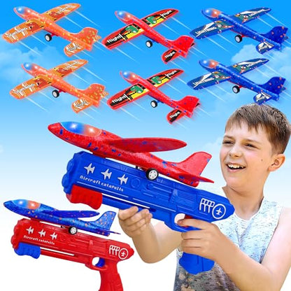 LJZJ 6 Pack LED Foam Plane Launcher, 2 Modes Outdoor Toy Gift Boys Girls 4+ - size: 6 Planes (2 Launchers)