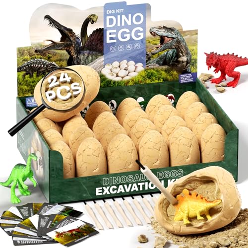 24 Dinosaur Eggs Dig Kit Toys for Kids, Excavation Kit with Magnifier - style: 24 Dinosaur Eggs