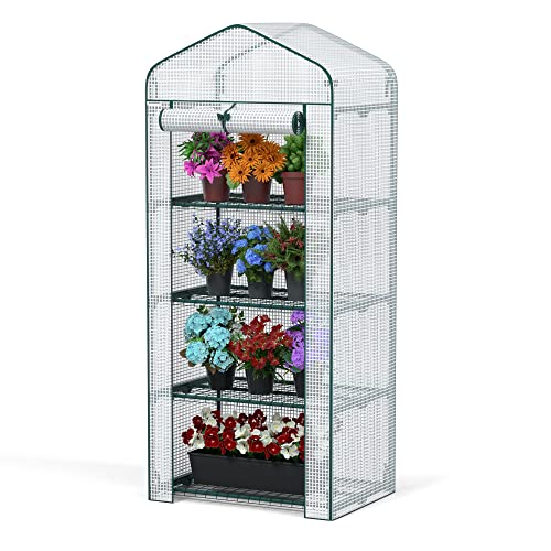 WORKPRO Mini Greenhouse, 4-Tier Portable Small Greenhouses for Outdoor Indoor with Shelves and Thicken PE Cover, White - 27" L x 19" W x 63" H, Ideal Gardening Gifts for Women Men - style: 27" L x 19" W x 63" H - 4 Tier