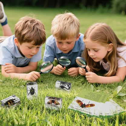 12Pcs Insect Specimens Set, Real Insect Taxidermy in Resin Specimens with Magnifier & Info Cards, Unique Science Classroom Science Education Animal Specimens, Bug Preserved, Oddities, Biology - color: 12 Pcs Insect Set 2