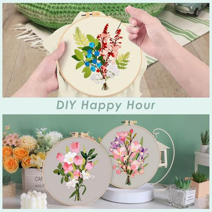 ERKOON 5 Sets Embroidery Kit for Beginners Adult Bouquet Cross Stitch - color: Bouquet