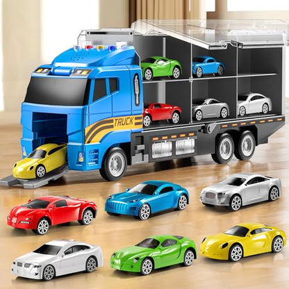 NIPLOOOW Kids Boys Toys for 3 4 5 6 Years Old, Truck Vehicle Set with Play Mat and Die-Cast Toy Car, Transport Carrier Truck for Kids, Birthday Gifts Toys for 3 4 5 6 7 8+ Year Old Boys - style: Racing truck