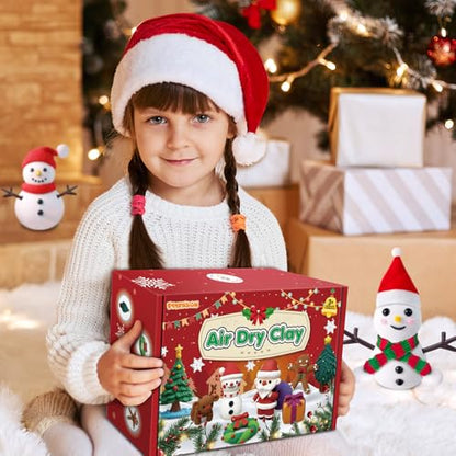 ESSENSON Air Dry Clay Christmas Crafts Kit, 36 Colors DIY Modeling Clay Craft Set with Accessories, Christmas Stocking Stuffers for Kids, Xmas Gift for Girls Boys