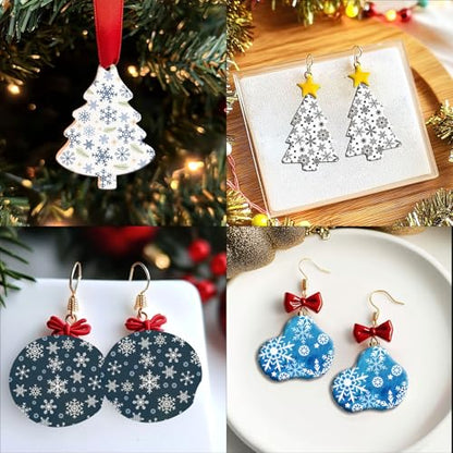OLYCRAFT 24Pcs Snowflake Transfer Paper 4 Styles Winter Transfers Paper for Polymer Clay Transfers Sheets Snow Clay Transfer Papers Small Ceramic Decals for Earrings Jewelry Making - style: Snowflake