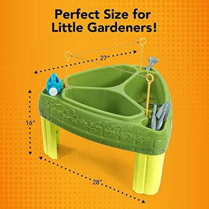 Simplay3 Seed to Sprout Raised Garden Planter, Kids Outdoor Kit with Garden Tools for Growing Flowers or Vegetables, Green, Made in USA