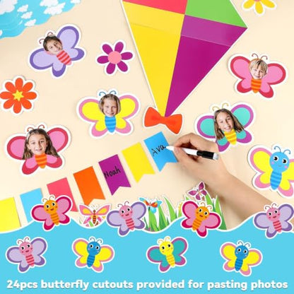 Classroom Bulletin Board Decoration Welcome Back to School Bulletin Board Amazing Things Happen Here Classroom Decor Pastel Rainbow Motivational Cutout for Elementary Home Chalkboard Wall Door Decor - style: Butterfly Kite