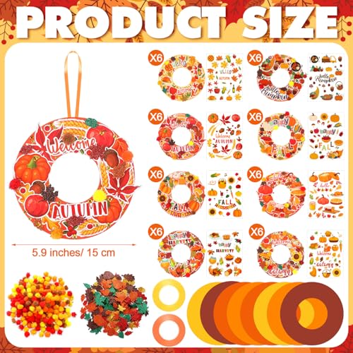 Hollowfly 48 Sets Fall Wreath Craft Kits, DIY Paper Crafts with Stickers - style: Autumn