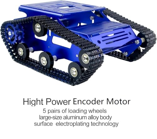 Smart Robot Car Chassis Kit Full Metal Big Tank Chassis with 2WD Motors for Arduino Raspberry Pi Jetson Python DIY Smart Car Learning Kit(Blue1, with Encoder Motor) - color: Blue1