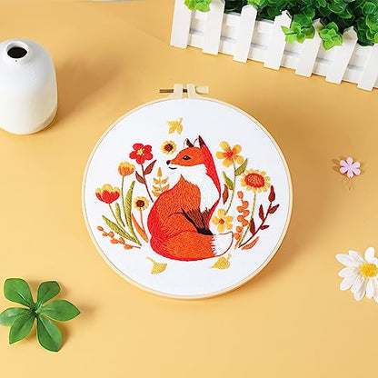 Louise Maelys Autumn Fox Embroidery Kit for Beginners Floral Craft - color: kit-21