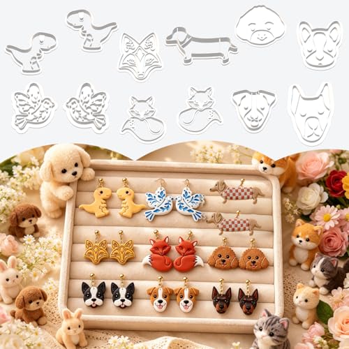 12 Pcs Animal Polymer Clay Cutters Set - Dinosaur, Bird, Fox & Dog Shaped Clay Cutters for Polymer Clay Jewelry Making, Gift for Animal Lovers，Women，Friendship - color: Dachshund