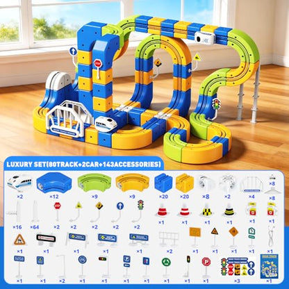 Electric Train Set for Kids 5-8, 225 Pcs 3D Track & 2 Trains - size: 225PCS(80 Tracks +2Trains)