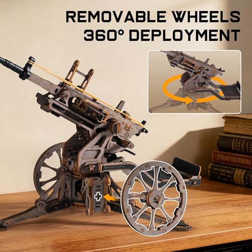 ROKR Anti-Aircraft Gun 3D Wood Puzzle for Adults - Mechanical Rubber Band Shooting Model Kit, DIY Building Set for Teens and Hobbyists, Desktop Decor