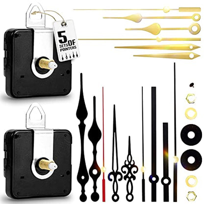 2Pcs Quartz Clock Mechanism Kit, Wall Clock Mechanisms Mattery Powered Replacement, Clock Movement Parts Motor Replacement DIY Repair Parts with 5 Set Hands (No Battery) - size: 16mm+23mm Clock Mechanisms