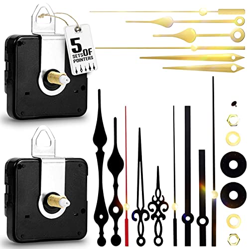 2Pcs Quartz Clock Mechanism Kit, Wall Clock Mechanisms Mattery Powered Replacement, Clock Movement Parts Motor Replacement DIY Repair Parts with 5 Set Hands (No Battery) - size: 16mm+23mm Clock Mechanisms