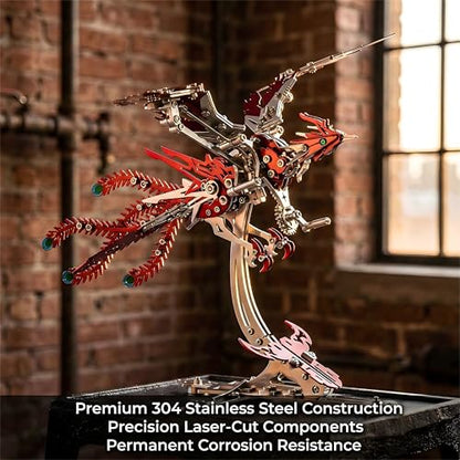3D Metal Puzzles for Adults, Mechanical Phoenix Bird Model Kit - color: Phoenix-red