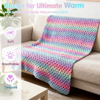 Aeelike Crochet Blanket Kit for Beginner, Easy Crochet Kit, Purple Gradient - color: Aurora Purple Gradient