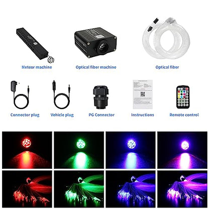 AMKI 16W 450pcs 0.03in 9.8ft Starlight Headliner Kit Twinkle+Sound Activated,Pure White Meteor Shooting Star APP/Remote Control RGBW Fiber Optic Starlight Box for Car Home Star Ceiling Decor - size: 546pcs*0.03in*9.8ft