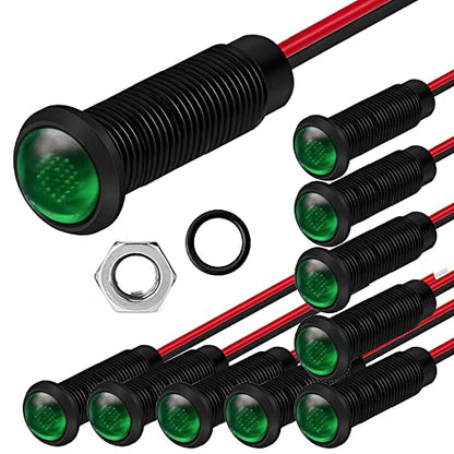 Gebildet 10pcs LED Plastic Indicator Pilot Light AC/DC 12-24V Mounting Hole Size 6mm(Green) - color: green/12-24V/black shell
