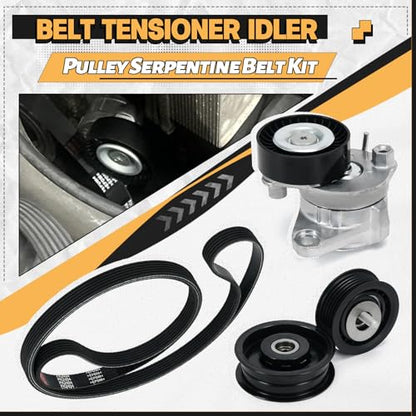 Drive Belt Tensioner and Idler Pulley Serpentine Belt kit Compatible with Mercedes-Benz ML350 C230 C300 C350 E350 S550, 2006-2011#Replace 2722021419 2722000270 6pk2404