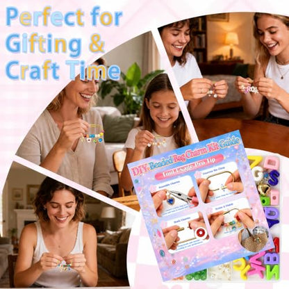 Kasmena 350+ Pcs DIY Bag Charm & Keychain Making Kit with Beads and Charms - size: 350+ PCS