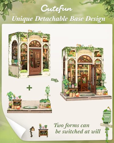 Cutefun Book Nook Kit - DIY Miniature Dollhouse Kit for Adults and Teens - color: Green Life Bookshop