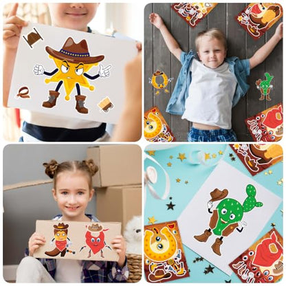 Cowboy Make a Face Stickers, Western Party Crafts for Boys & Girls - color: Cowboy