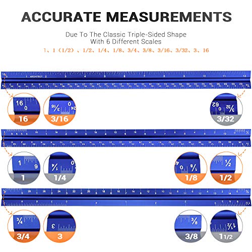12" Architectural Scale Ruler Aluminum Architect Scale Ruler, Blue - color: Blue