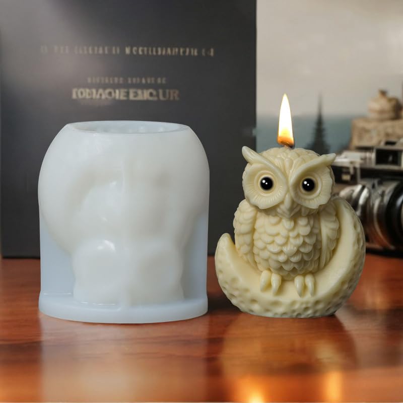 Cestony 4Pcs 3D owl Shape Candle Silicone Molds for Making Candle Resin Pillar Aromatherapy Candles Wax Soap Flower Specimen Clay Craft