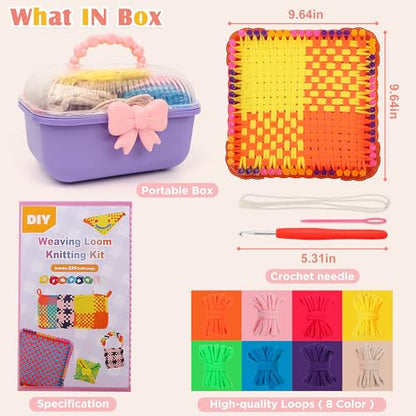 Upgraded Frame Weaving Loom Kit for Kids, Beginner Crochet Kit (224 Loops) - color: Potholder Loom Knitting
