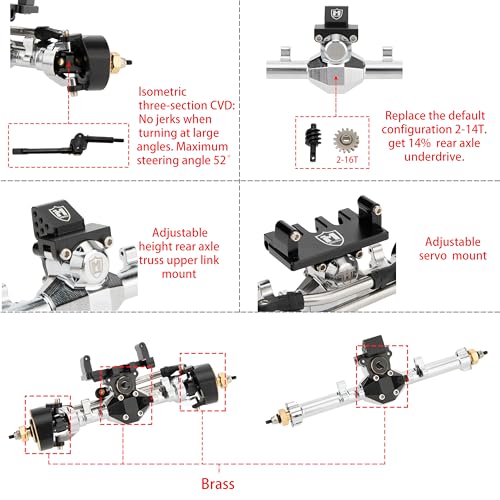 MEUS Racing Isokinetic 3-Section CVD Front and Rear Axles Maximum Steering Angle 52° Wider +5MM for Axial SCX24 Deadbolt C10 JLU Gladiator Bronco 1/24 RC Crawler Upgrade Parts (Electroplated Silver) - color: Silver