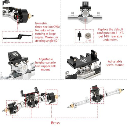 MEUS Racing Isokinetic 3-Section CVD Front and Rear Axles Maximum Steering Angle 52° Wider +5MM for Axial SCX24 Deadbolt C10 JLU Gladiator Bronco 1/24 RC Crawler Upgrade Parts (Electroplated Silver) - color: Silver